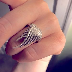 Platinum over silver angel wing ring size 7